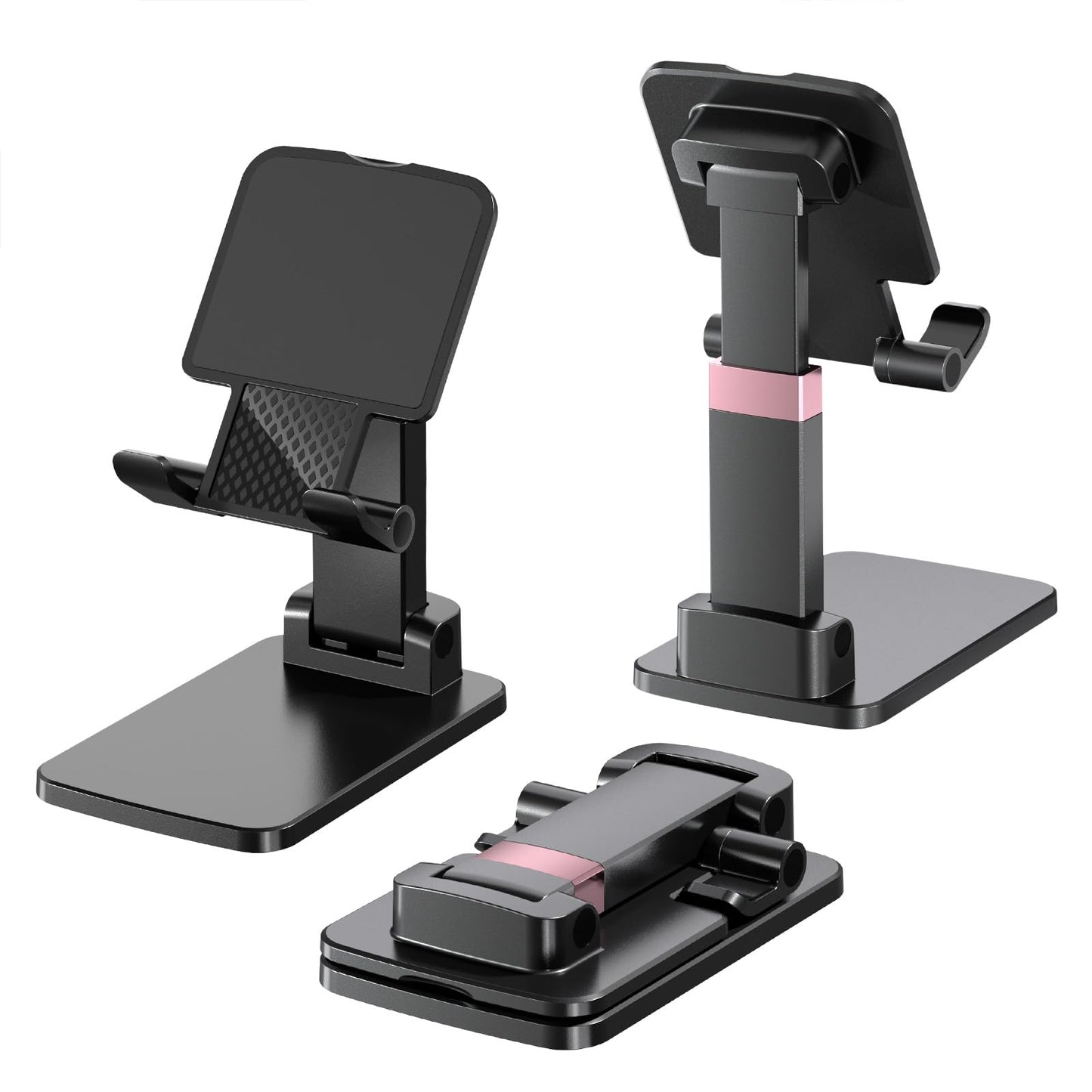 Phone Stand for Desk, Cell Phone Holder Adjustable Cellphone Stand for Desk Height Angle Adjustable Stands, Anti-Slip Base, Compact Design for iPhone Android Devices,Black