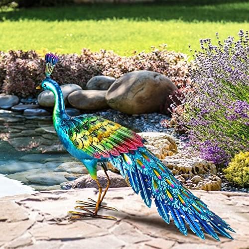 chisheen Peacock Statue Garden Decor Metal Peacock Yard Art Lawn Decoration Outdoor Sculpture Housewarming Birthday Gifts for Women,Mom,Grandma