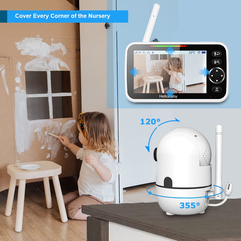HelloBaby Baby Monitor No WiFi with Crib Clip, 5'' Screen and 30-Hour Battery Life, Baby Monitor with Camera and Audio, Flexible Clamp Mount with Long Gooseneck Arm by Hello Baby