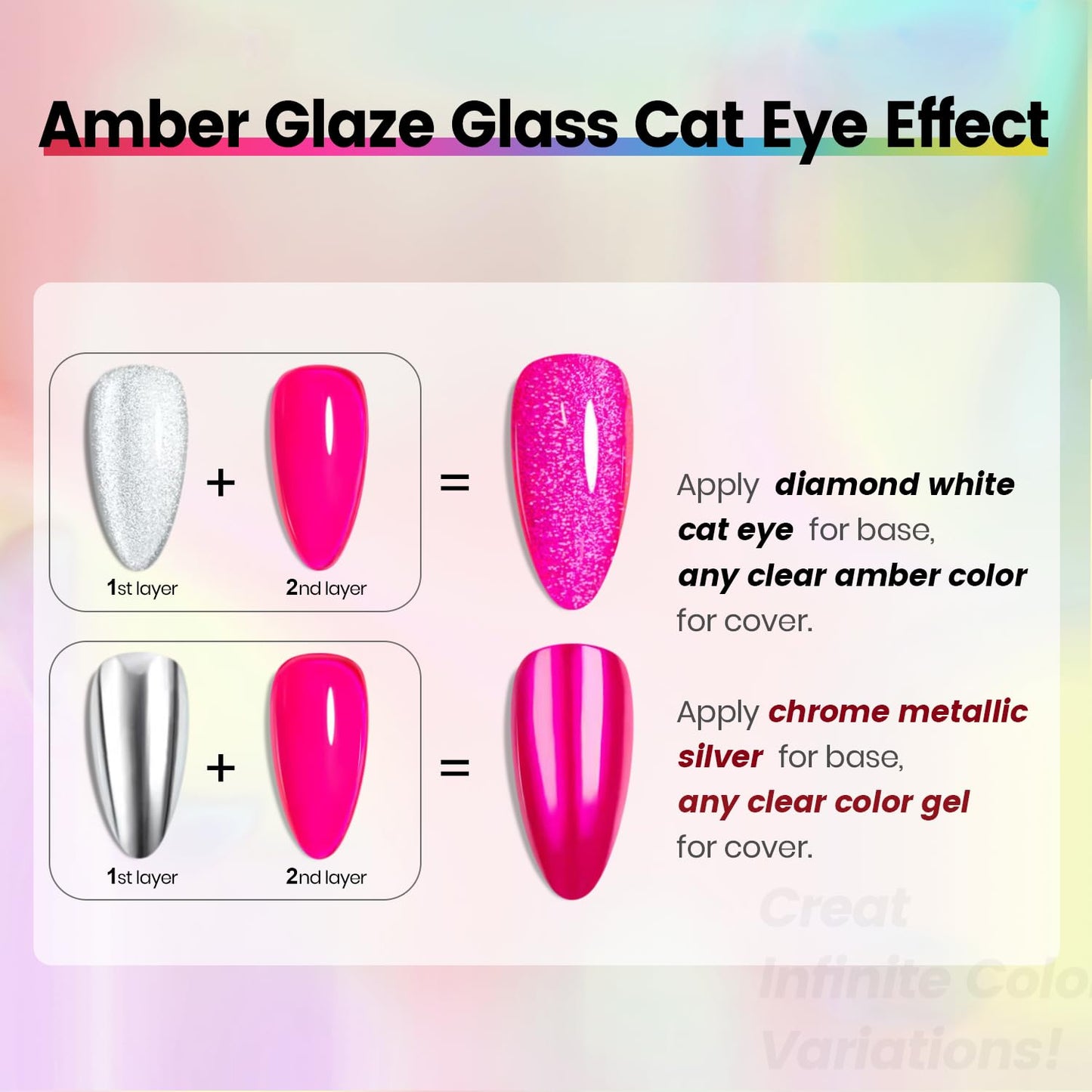 RARJSM Glaze Glass Metallic Cat Eye Gel Nail Polish Set Neon Amber Colors Bright Red Blue Yellow Rose Purple with Diamond Silver Cateye Metallic Silver Gelpolish UV LED Curing Requires Home Salon Diy