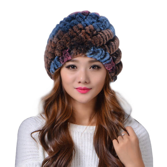Lifenanny Women's Rex Rabbit Fur Hats, Fashion Winter Warm Furry Hat Knit Beanie Hat Ski Skull Cap (Mixed)