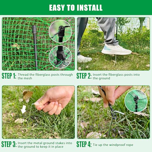 Temporary Fence, 3' x 49.2' Non Electric Fence Netting with Double Spiked Posts & Windproof Kit, Portable Movable Poultry Netting Mesh for Dogs, Chickens or Farms, Backyards and Ranches