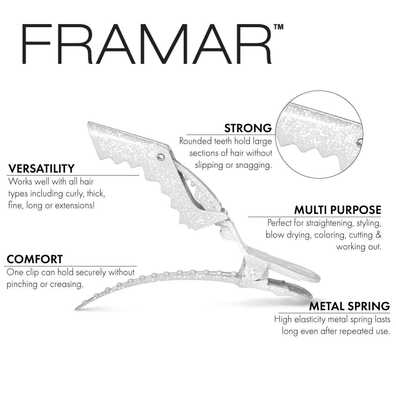 FRAMAR Glitter Hair Clip Set - Alligator Clips For Hair Styling, Hair Styling Clips Sectioning, Glitter Accessories for Women, Glitter Hair Clips For Women Styling, Salon Hair Clips – 4 Pack