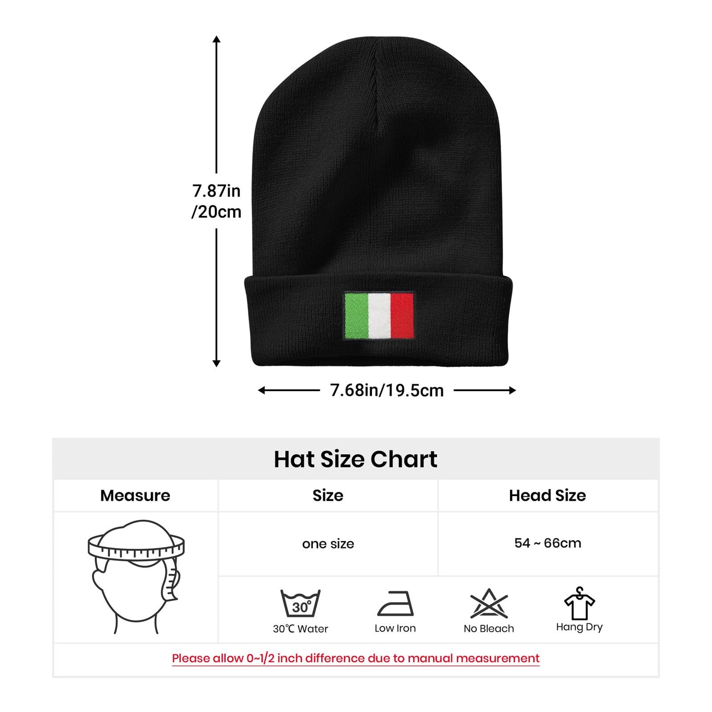 YIEOFH Italy Italian Flag Beanie Hat for Men Women Winter Warm Beanie Hats Stretch Skull Knit Hat Cap Black