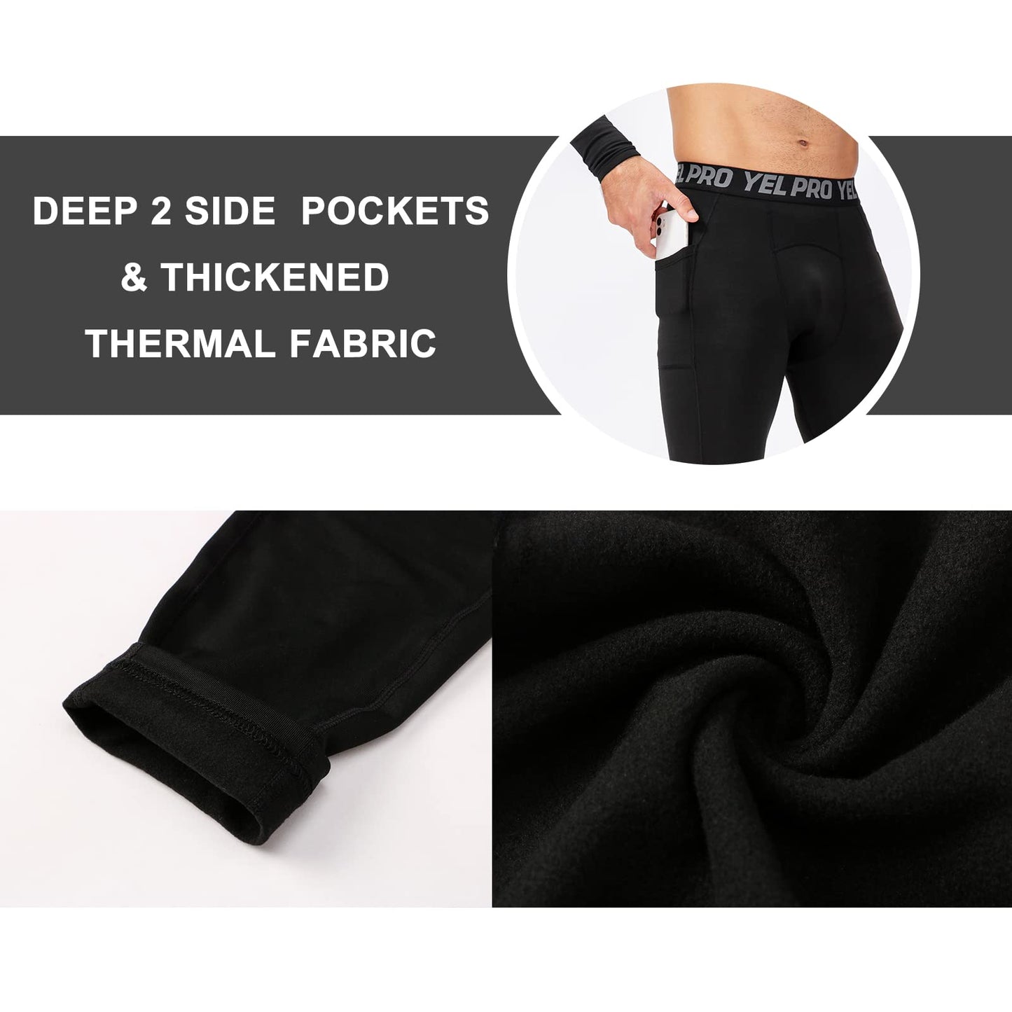 Men Thermal Compression Pants, Micro Lined Athletic Leggings for Cold Weather, Winter Gear Base Layer Bottoms