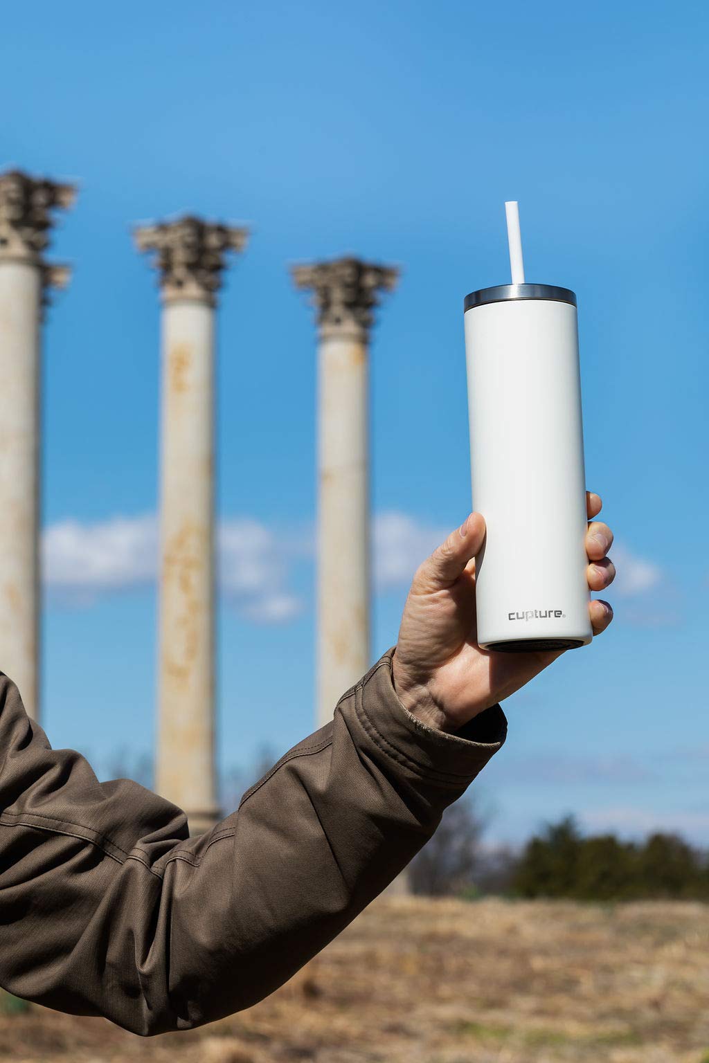 Cupture Stainless Steel Skinny Insulated Tumbler Cup with Lid and Reusable Straw - 16 oz (Winter White)