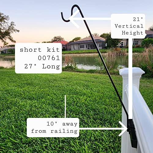 Premium - One Piece Pole - Long Hook Kits Ideal for Bird Feeders, Lighter Flower Baskets, Chimes, etc. for Vertical Spindled Deck Railings Only (27" Upright) Heavy Duty Hanger