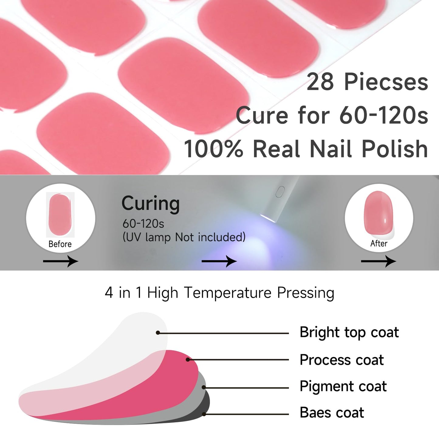 DUKASOU Semi Cured Gel Nail Strips, Peach Blossom red | 28 pcs Gel Nail Strips Work with Any UV Lamp, Salon Quality UV Gel Nail Stickers, Easy to Apply for Home Nails DIY