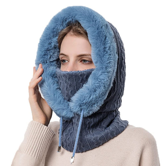 Women Ski Mask Balaclava Fleece Hood Winter Hat with Neck Cover Face Cover Mask for Outdoor Sports Dog Walking (Blue)