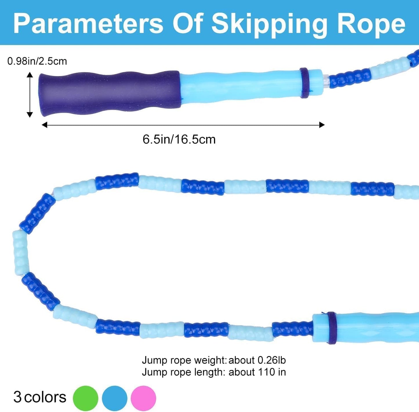 GRAWUN Jump Rope For Kids, Soft Beaded Jump Rope, Adjustable Length Tangle-Free Segmented Soft Beaded Skipping Rope，for Women, Men and Kids Keeping Fit, Workout and Weight Loss（2 PACK）