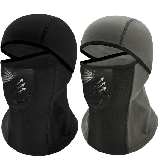 Breathable Kids Balaclava Ski Mask (2 Pack), Fleece Winter Face Mask for Cold Weather Boys Girls - Children Snow & Windproof Hat (Black + Grey)