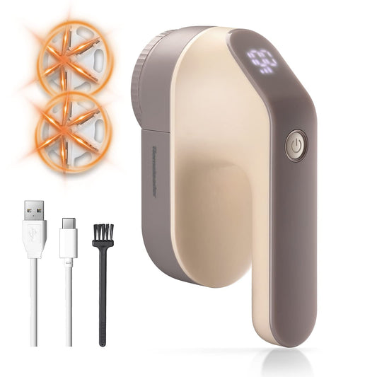 Electric Fabric Shaver, Homeleader Rechargeable Lint Remover, Led Digital Display Sweater Shaver with 3-Speeds and 6-Leaf Blades, Fabric Pill Remover for Clothes, Couch and Furniture, Champagne.