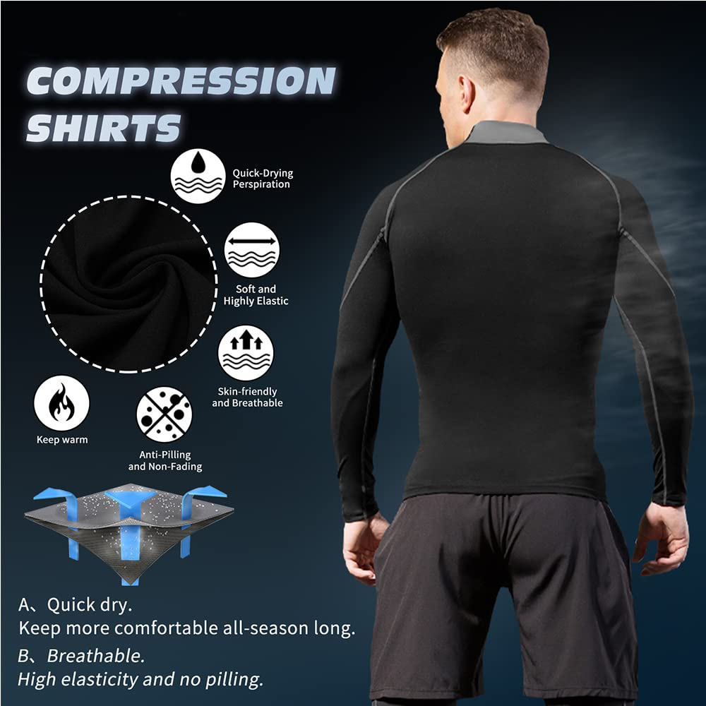 CARGFM Men's Mock Compression Shirt UPF 50+ Long Sleeve Turtleneck Undershirts Baselayer Athletic Running T-Shirts Top
