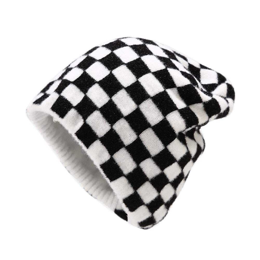 Newfancy Women Men Winter Hats Checkered Checkerboard Pattern Beanie Knitted Soft Warm Slouchy Skull Ski Cap