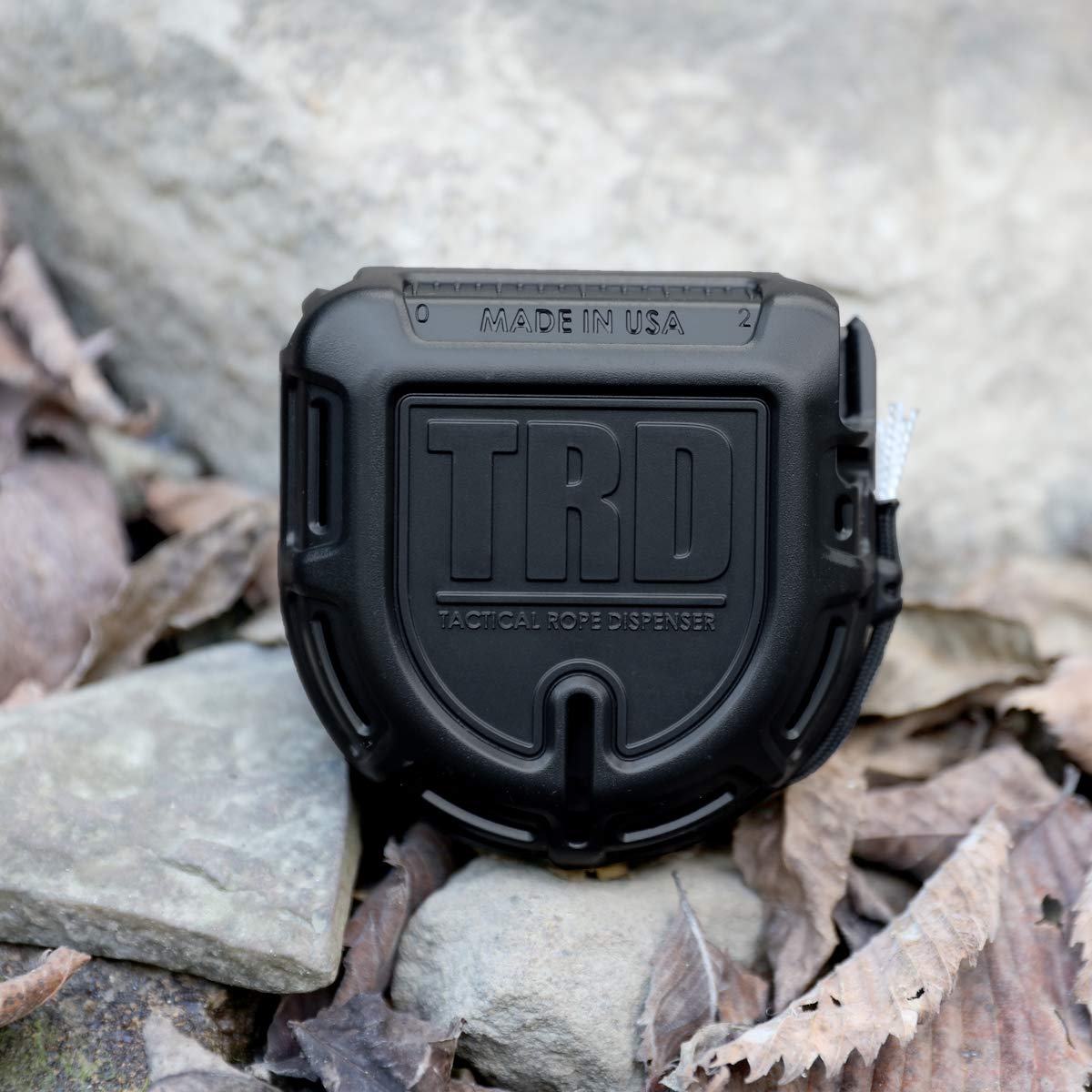 Atwood Rope MFG Tactical 550 Paracord Parachute Cord Rope Dispenser 50ft Spool TRD | Cutting Blade, Belt Clip, Cord Grip, View Port, Integrated Ruler (Black)