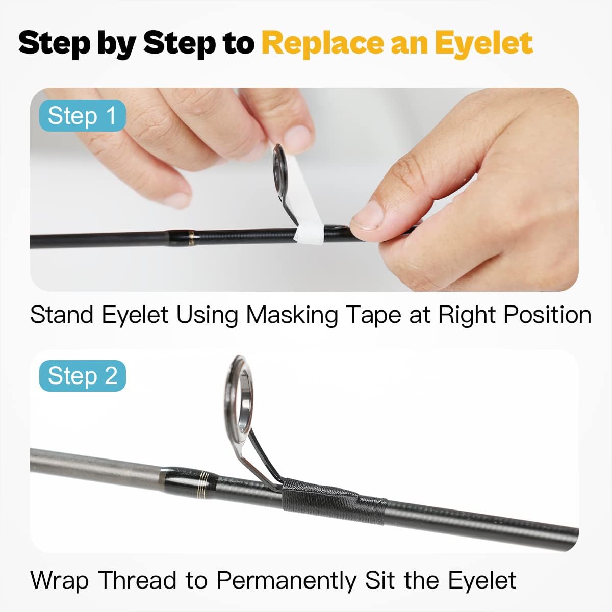 Fishing Rod Eyelet Repair Kit for Fishing Pole Eye Replacement with Rod Guides,Tips and Epoxy Glue