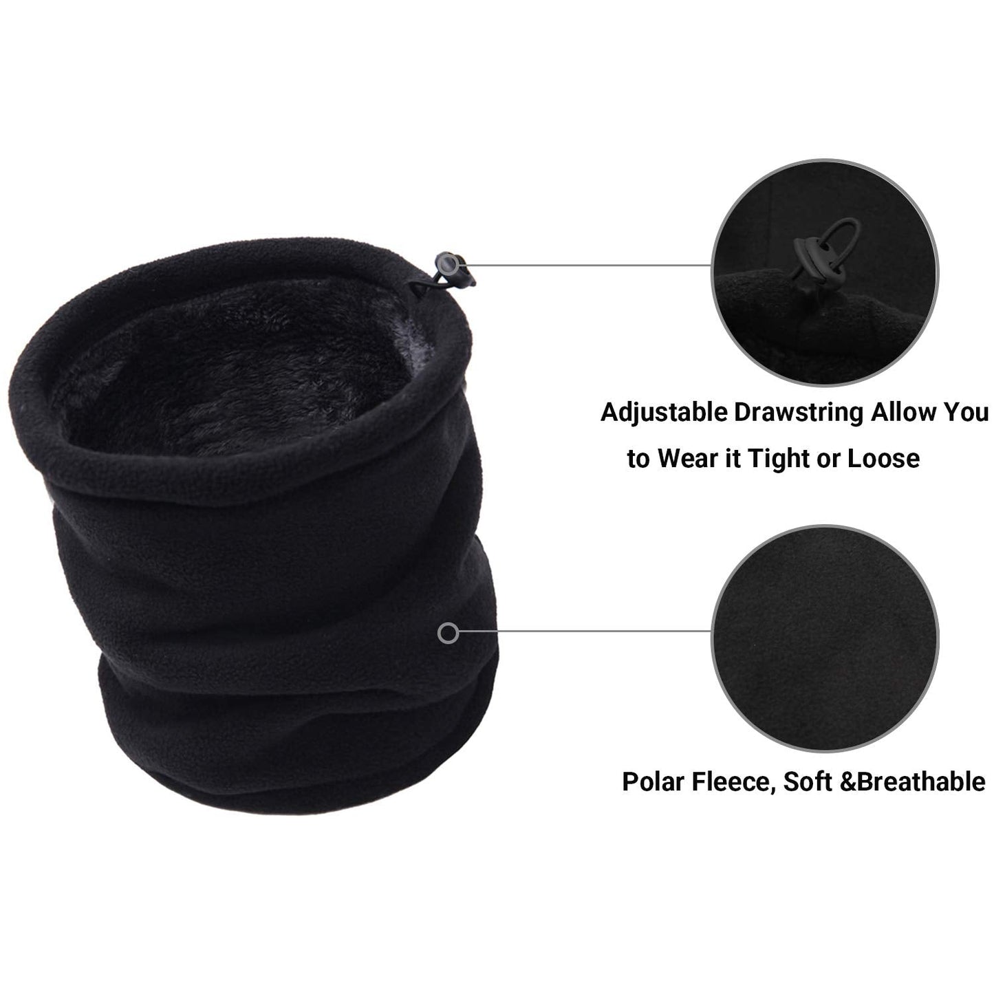 Aiphamy Winter Warm Versatile Polar Fleece Neck Gaiter Neck Warmer Face Mask Beanie Hat Thermal Snowboarding Ski Wear, Black