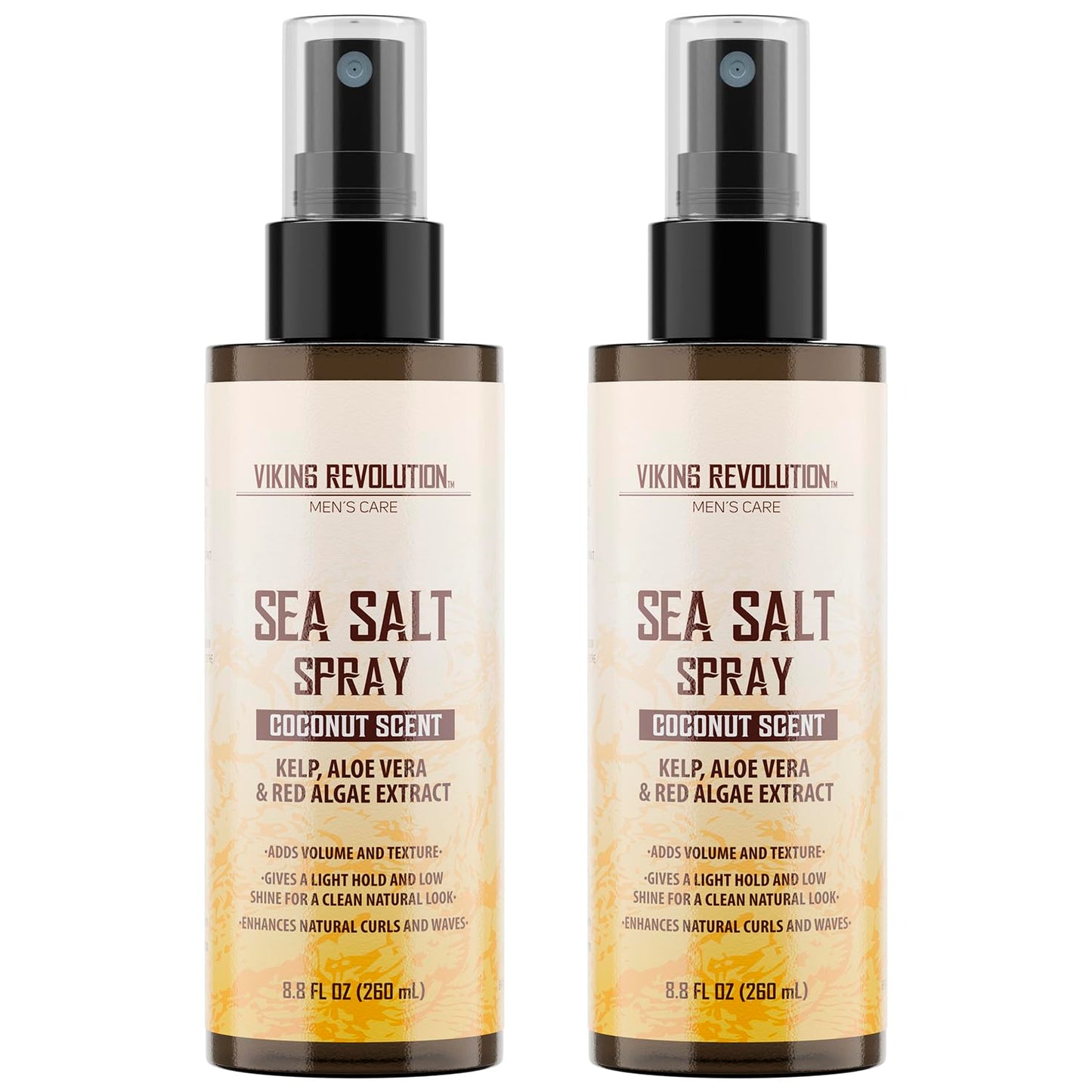 Viking Revolution Coconut Sea Salt Spray for Men - Styling, Volumizes & Enhances natural curls, Provides beach hair look, Boosts volume, Soothes with Kelp, Aloe Vera & Red Algae - 2 pk