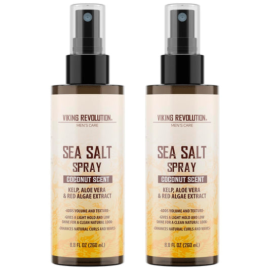 Viking Revolution Coconut Sea Salt Spray for Men - Styling, Volumizes & Enhances natural curls, Provides beach hair look, Boosts volume, Soothes with Kelp, Aloe Vera & Red Algae - 2 pk