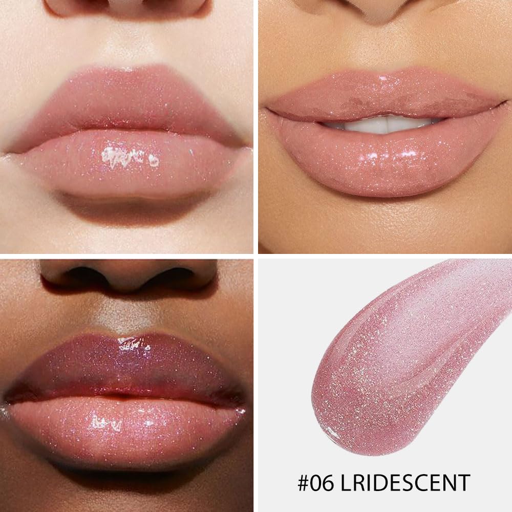 evpct 1Pcs Nude Pink Pearlescent Shine Shimmer Glitter Lipstick Lip Gloss, Metallic Sparkly Sparkle Glossy Lip Gloss Tint Stain Liquid Lipsticks Makeup Set for Women Long Lasting Waterproof 6