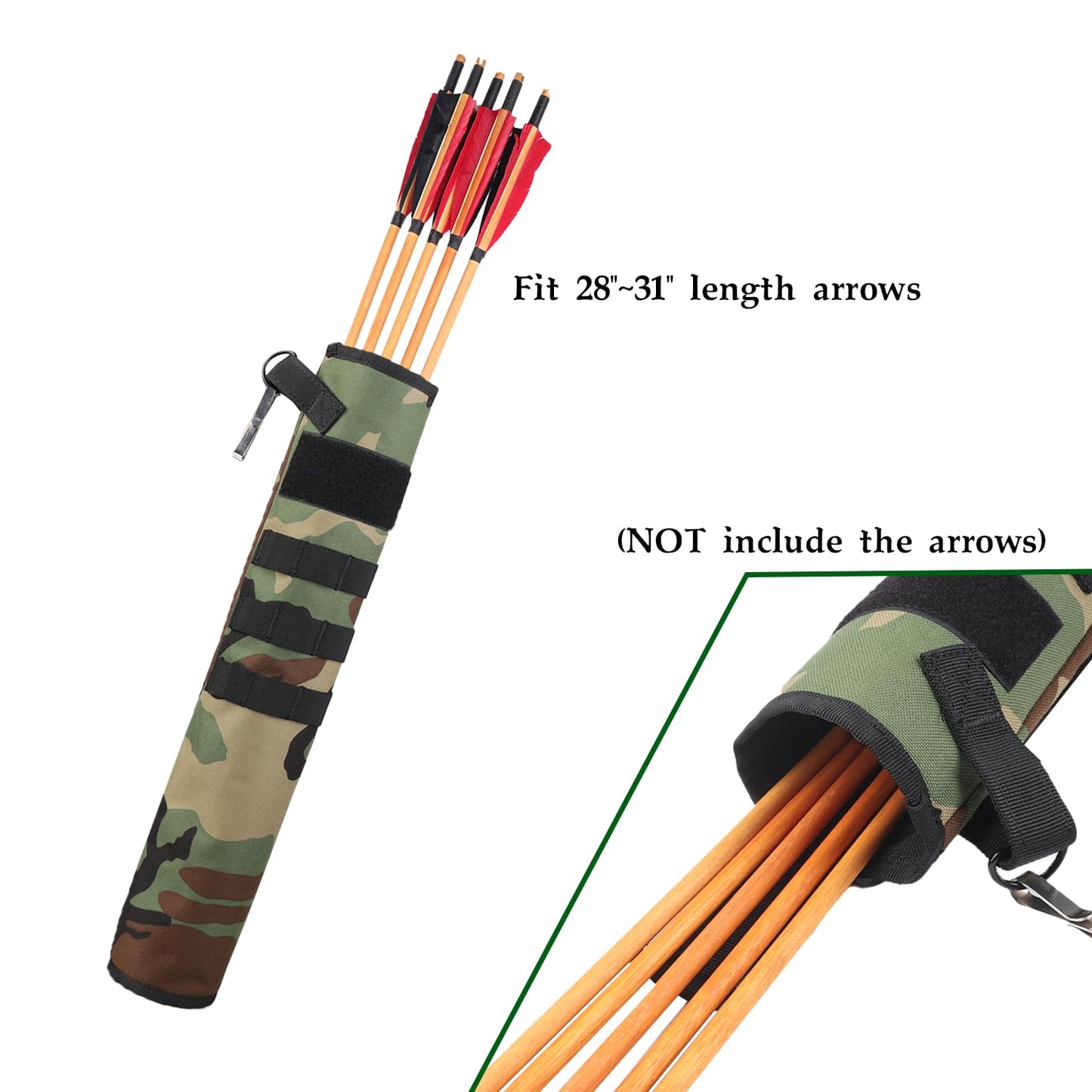 KRATARC Archery Lightweight Back Arrow Quiver Dual Use Foldable Compact Hip Arrows Bag with Molle System Hanged for Target Shooting (Woodland - diameter 3.5'')