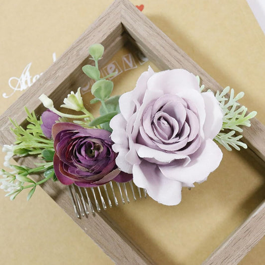MAFELOE Women Hair Side Comb Artificial Flower Accessories for Bridal Wedding-Light Purple+Deep Purple