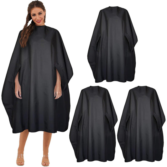 Black Waterproof Hair Salon Cape Professional Barber Cape with Metal Snap Closure Hair Cutting Cape (Black-3 Pack)