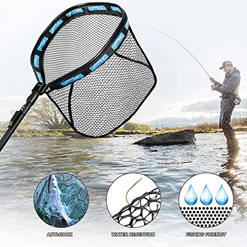 PLUSINNO Floating Fishing Net, Rubber Coated Fish net for Easy Catch and Release, Fishing Nets Freshwater for Bass, Trout, Walleye, Kayak, Folding Landing Net for Easy to Carry and Storage
