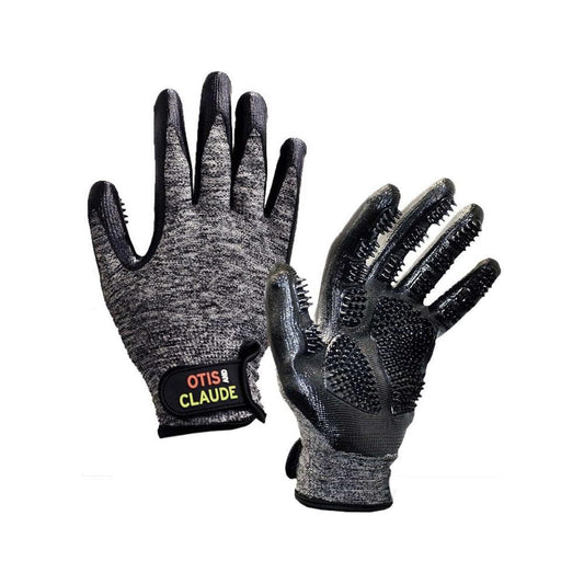 Otis and Claude Pet Grooming Gloves with Adjustable Strap - Gentle and Comfortable Hair Remover, Bathing, Massage, Brush - Left & Right - for Cats, Dogs & Horses