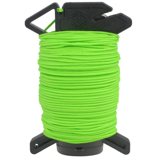 Atwood Rope Ready Rope™ Micro Cord Dispenser 125ft 100lb Test, Camping Gear Survival Tool, Built in Storage, Cutting Blade, Cord Grip, Gear Loop, Made in USA (Neon Green)