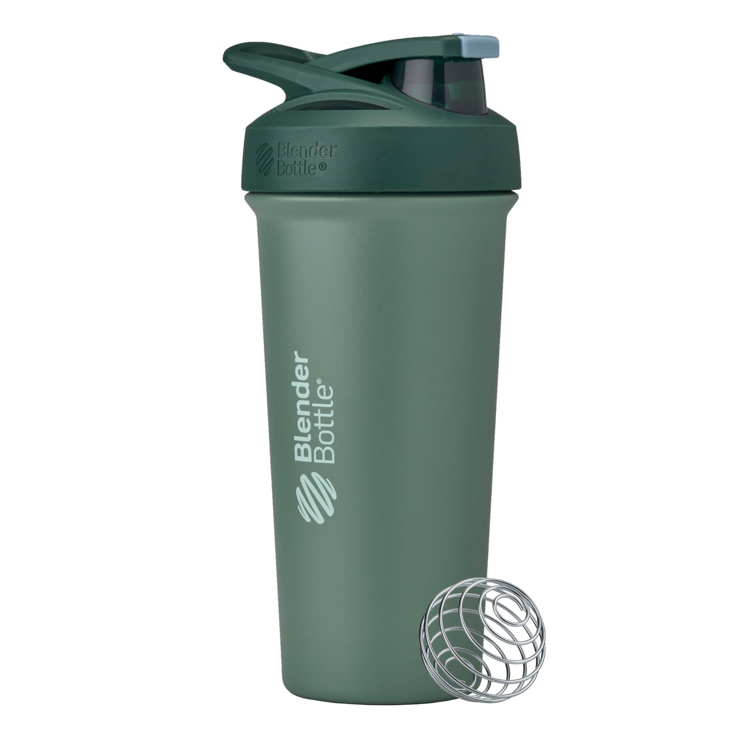 BlenderBottle Strada Sleek Shaker Cup Insulated Stainless Steel Water Bottle with Wire Whisk, 25-Ounce, (Green) Seaglass
