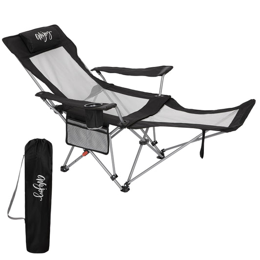 #WEJOY 2-in-1 Reclining Camping Chair with Footrest for Adults Folding Lounge Chair with Adjustable Backrest Lightweight Camping Chairs Heavy Duty Camp Chairs for Outdoor (1, Black Grey)