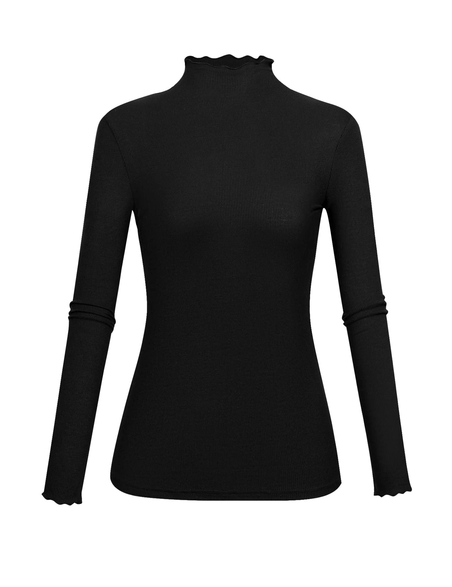 Kindcall Turtle Neck Long Sleeves for Women Ribbed Lightweight Active Shirt Black Medium