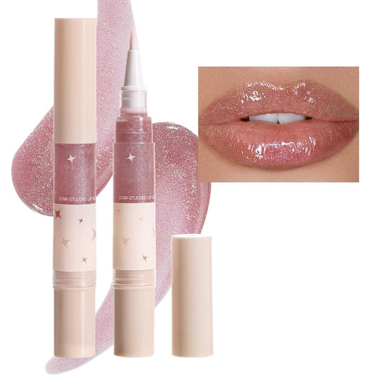 evpct 1Pcs Nude Pink Pearlescent Shine Shimmer Glitter Lipstick Lip Gloss, Metallic Sparkly Sparkle Glossy Lip Gloss Tint Stain Liquid Lipsticks Makeup Set for Women Long Lasting Waterproof 6