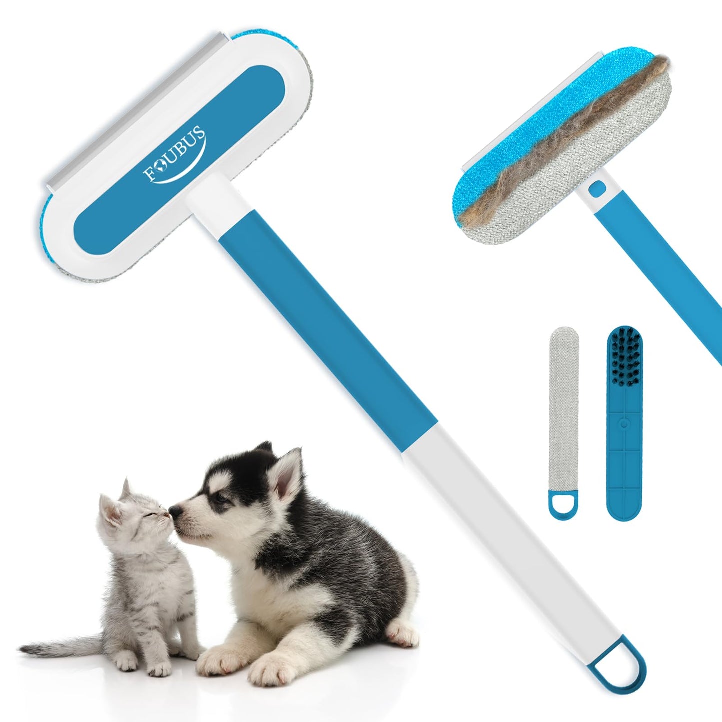 Multifunctional Pet Hair Remover Tool, 4 in 1-Reusable Washable Long Handle Dog&Cat Fur Hair Remover for Furniture,Carpet,Couch,Clothes,Bedding,Car,Window,Better Than Lint Rollers, with 2 Scrapers