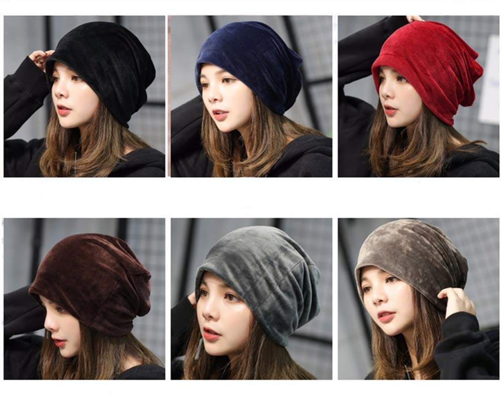 UbdehL Women's Velvet Beanie Winter Korean Fashion Hats Cap Warm Stretch Headwear Soft Skull (Navy Blue,One Size)