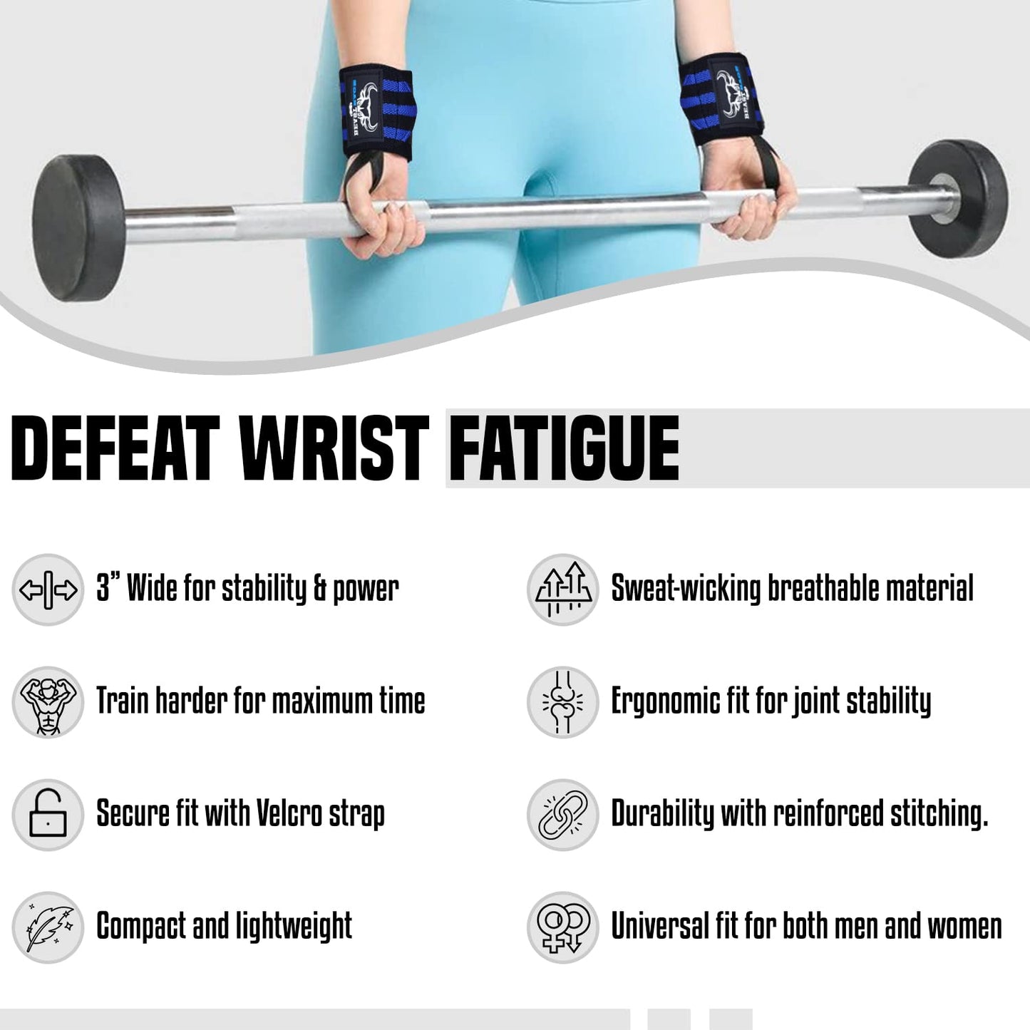 BEAST RAGE® Wrist Wraps for Weightlifting Adjustable Lifting Straps & Wrist Straps with Thumb Loop for Enhanced Gym Support, Wrist Support for Powerlifting, Bodybuilding and Gym workout (Black blue)