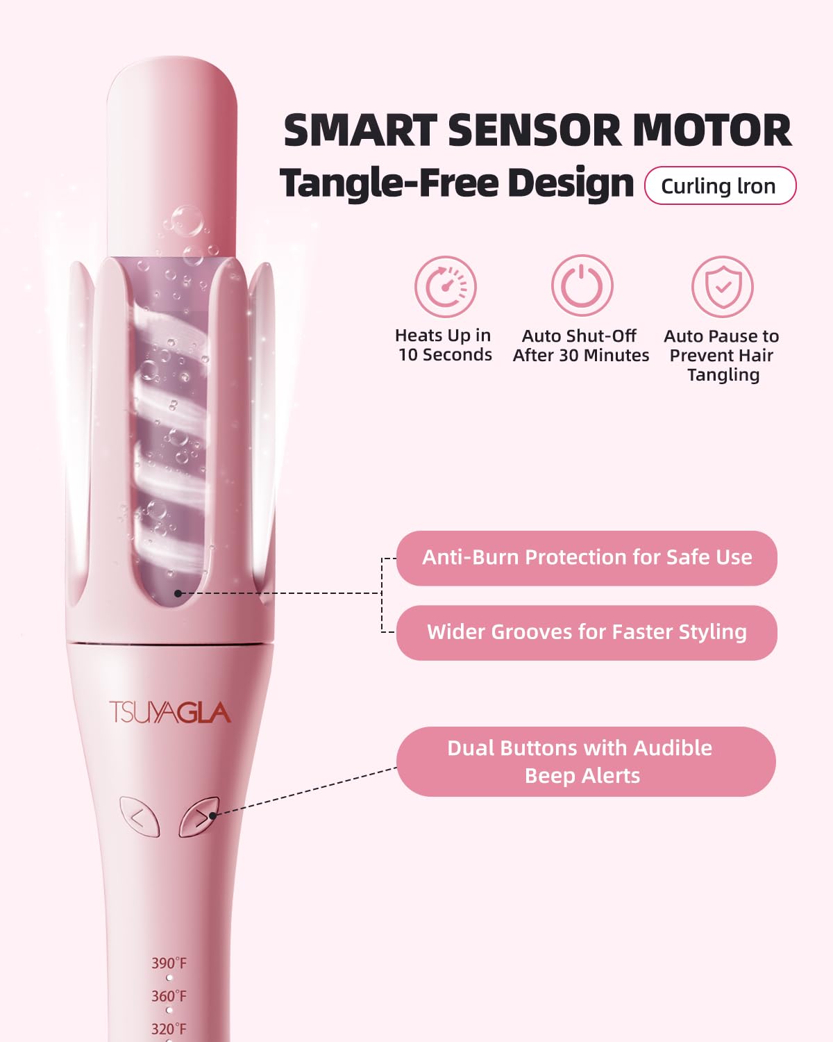 TSUYAGLA Automatic Curling Iron,1 1/4 Hair Curler with 3 Temperatures, 10S Fast Heating, 2-Way Rotation, 30 Min Auto Shut-Off, 500 Million Ionic, Anti-Scald-Tangle for Hair Styling