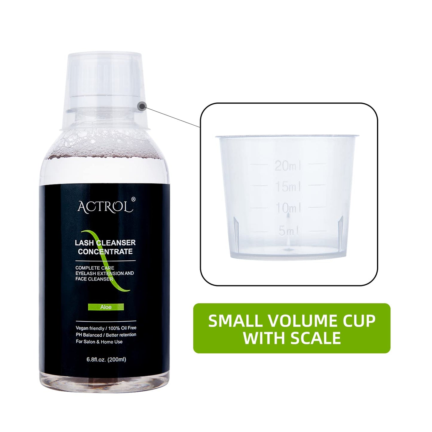 ACTROL Eyelash Cleanser Concentrate 200ml Aloe Professional Lash Shampoo Foaming Cleanser Lash Wash Concentrate for Extensions Lashes with Salon Home Care-Makes 40 Bottles