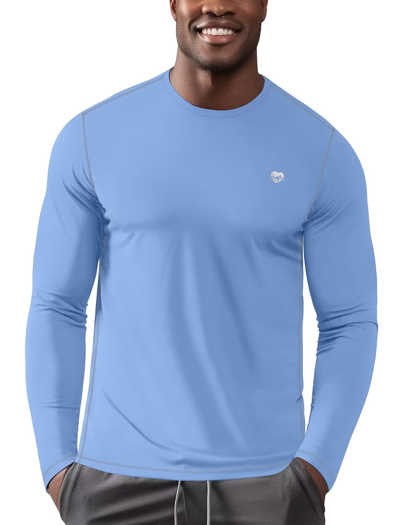 Zengjo Thermal Shirts for Men Workout Long Sleeve(Sky Blue,M)