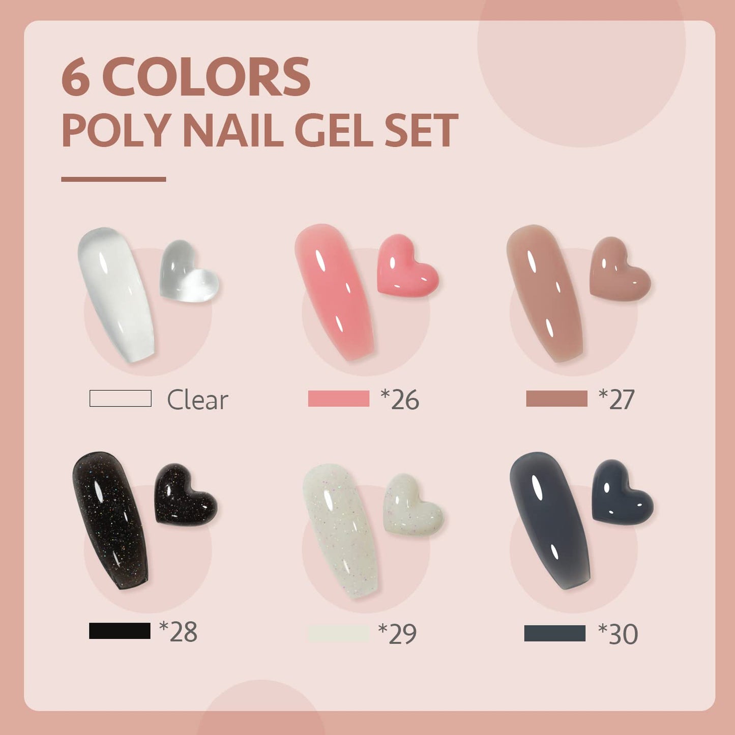 GAOY Poly Gel Nail Kit with U V Light Starter Kit, 6 Colors Nude Pink Black Builder Gel Extension for Beginners with Everything Nail Art DIY at Home
