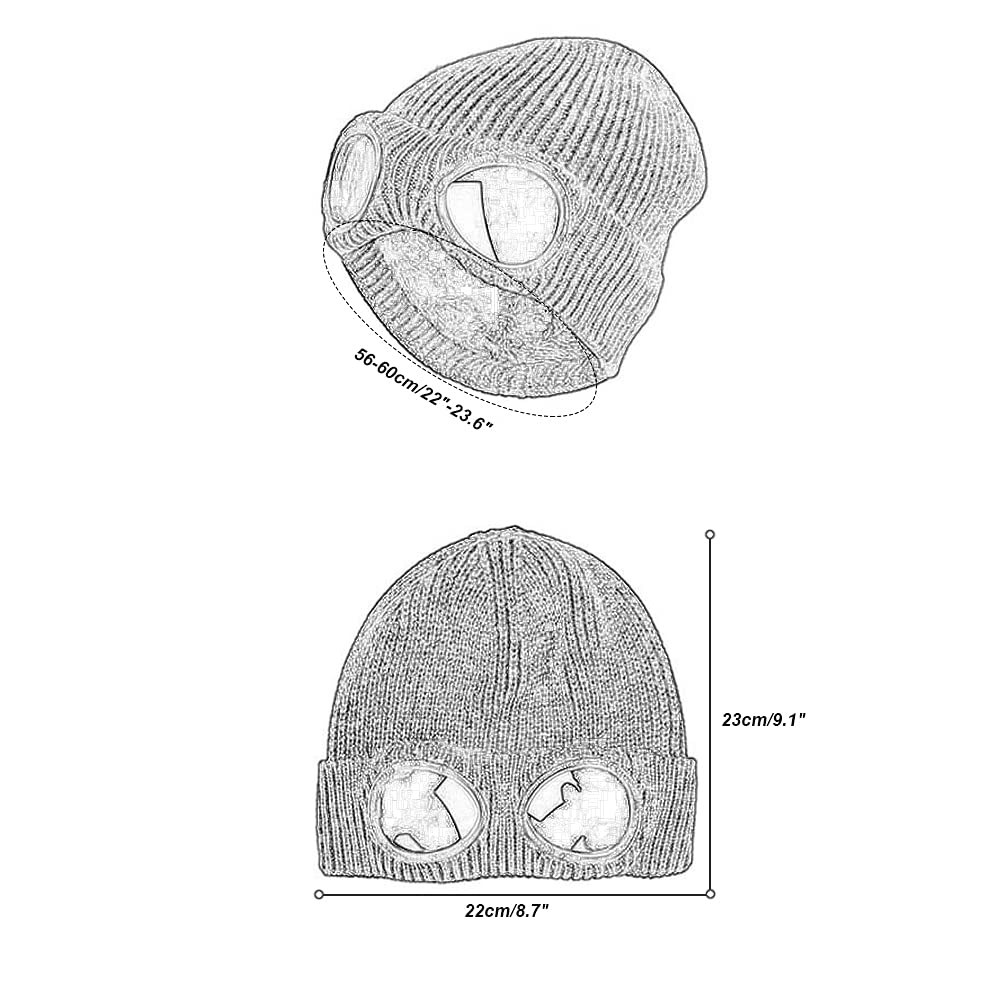 TecHong Unisex Knitted Goggles Beanie - Winter Stylish Skull Warm Cap, Outdoor Sports Fashion Fleece Lining Stretchy Hat Black