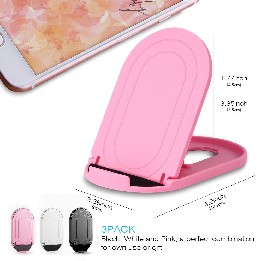 Ama Forest Cell Phone Stand 3Pack, Portable Foldable Desktop Cell Phone Holder, Adjustable Universal Multi-Angle Cradle Stands for Tablet iPad iPhone X/xr/xs max Samsung Galaxy, Black, White, Pink