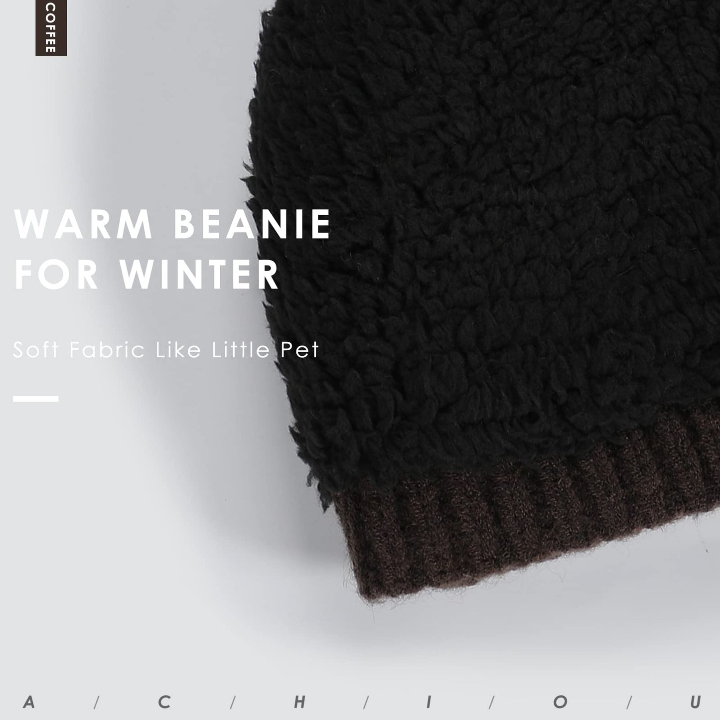 Achiou Winter Women Beanie Hat, Warm Cable Knit Beanies for Women, 3 Color Knitted Hat Skull Cap Faux Fur Pom Fleece Lined Brown