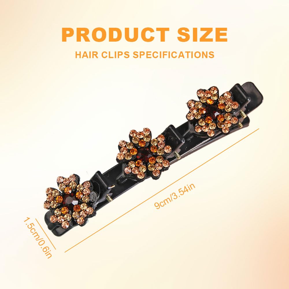 Sparkling Crystal Stone Braided Hair Clips, Women's and Girls' Duckbill Clips (Flower-D)