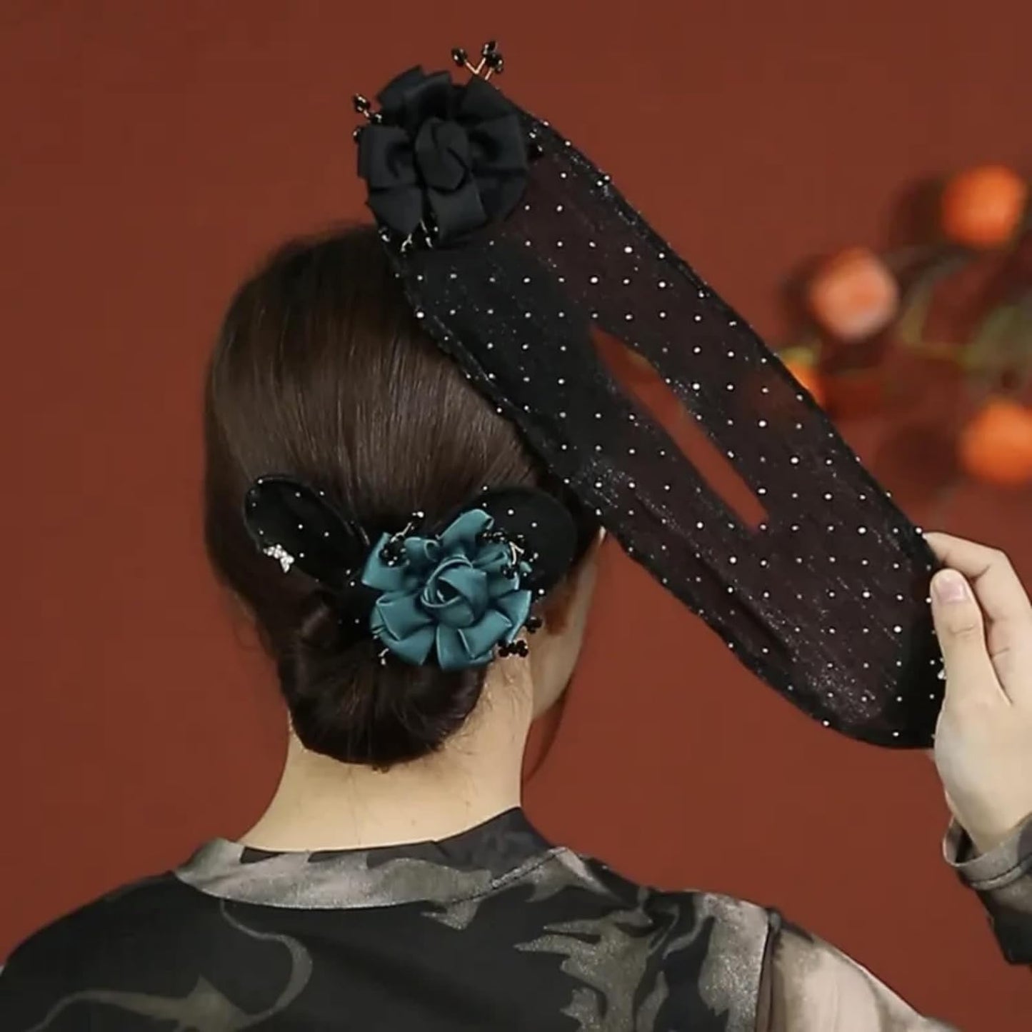 Rugwun Hair Bun Maker for Long Thick Hair,Easy Fast Snap Roll Hair Clips,Ball Hair Clip,Flower Hair Bun Roller Butterfly Hair Bun Maker Set,Hand Embroidered Flowers Deft Bun Maker (B-2pcs)