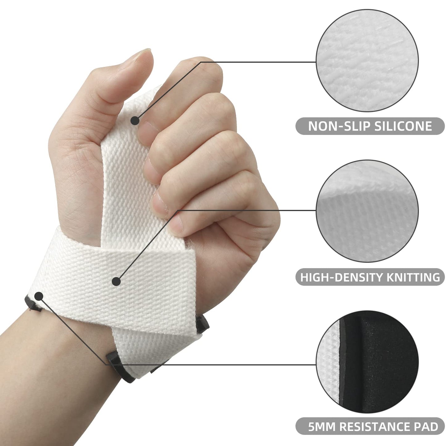 SKDK Cotton Hard Pull Wrist Lifting Straps Grips Band-Deadlift Straps with Neoprene Cushioned Wrist Padded and Anti-Skid Silicone - for Weightlifting, Bodybuilding, Xfit, Strength Training (White)