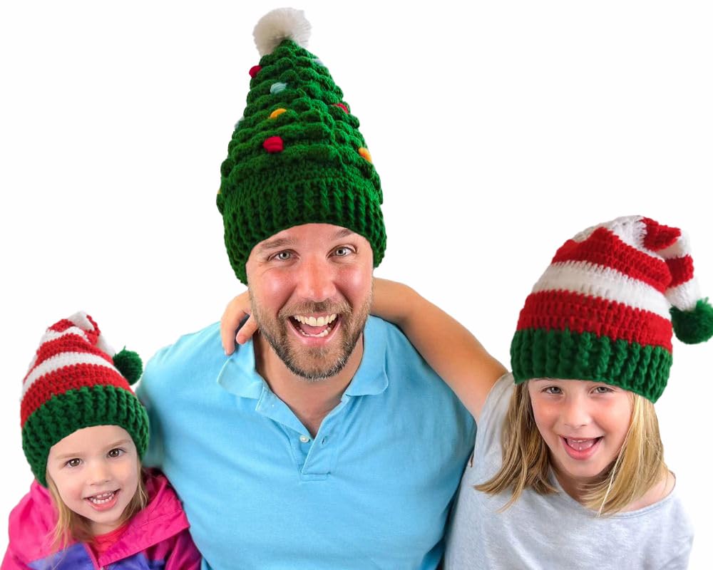 Christmas Winter Knitted Hats Crochet Beanie Santa Caps Warm Snow Ski New Year Holiday Party Hat Unisex Men Women Teens(Red)