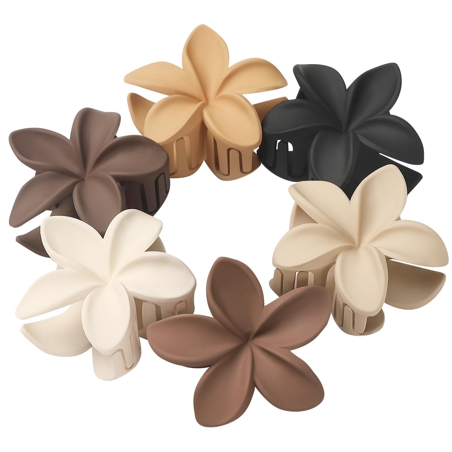 Sisiaipu Hawaiian Plumeria Flower Claw Hair Clips - 6 Pcs Large for Thick Hair and Thin for Beach, Hair Accessories for Women and Girls - Khaki