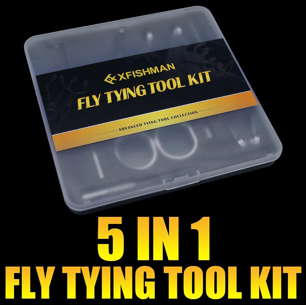 XFISHMAN Fly-Tying-Kits-for-Beginners-with- with Bobbin Threader Scissors Whip Finisher 5 in 1 Starter Tying Flies Set